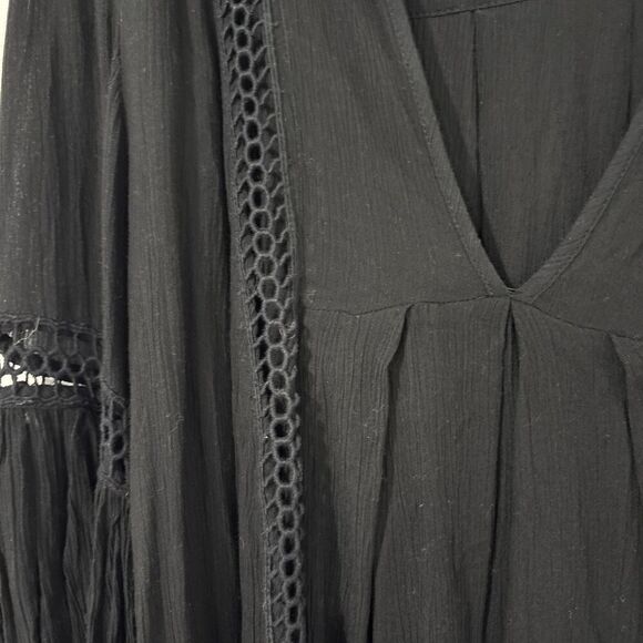 FREE PEOPLE Black Just the Two of Us Crochet Lace Inset High Low Tunic Top XS - Picture 8 of 15